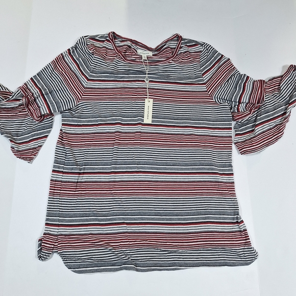 Max Studio Red and Black Striped Top - Picture 1 of 5